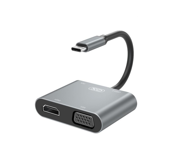 Перехідник XO 4-in-1 Dock USB-C (HDMI/VGA/USB3.0/USB-C PD) (XO-HUB001SL)