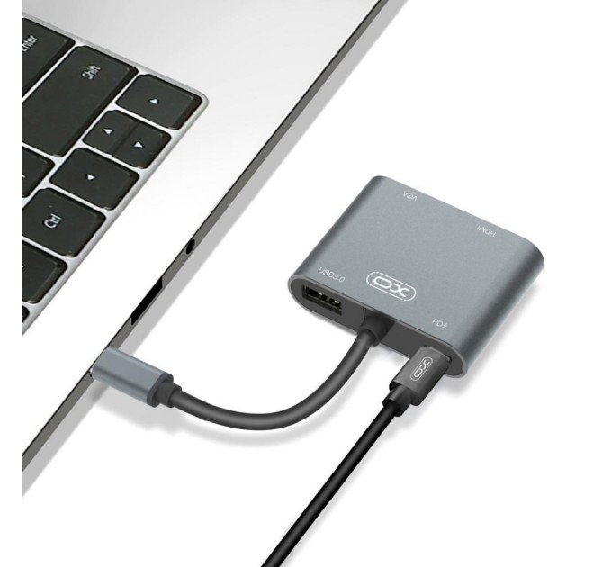 Перехідник XO 4-in-1 Dock USB-C (HDMI/VGA/USB3.0/USB-C PD) (XO-HUB001SL)