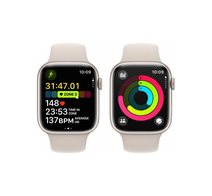 Смарт-годинник Apple Watch Series 9 GPS 45mm Starlight Aluminium Case with Starlight Sport Band - S/M (MR963QP/A)