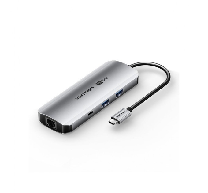 Концентратор Vention USB 3.1 Type-C to HDMI 4K60Hz/USB 3.0x2/RJ45/SD/TF/3.5mm/PD 100W Hub 9-in-1 (TQMHB)