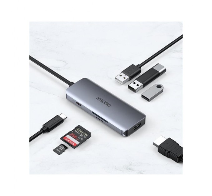 Концентратор Choetech USB-C 7-in-1 (HDMI/PD/CR/USB-A/USB-C) alum (HUB-M19-GY)