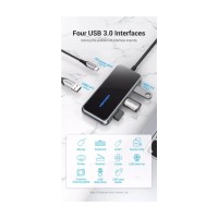 Концентратор Vention USB 3.1 Type-C to 4хUSB 3.0/PD 87W 5-in-1 Gray Mirrored Surface (TFDHB)