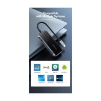 Концентратор Vention USB 3.1 Type-C to 4хUSB 3.0/PD 87W 5-in-1 Gray Mirrored Surface (TFDHB)