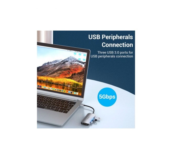 Концентратор Vention USB3.1 Type-C --> HDMI/USB 3.0x3/PD 100W Hub 5-in-1 (TODHB)