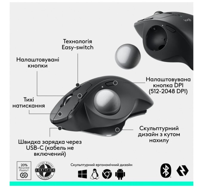 Мишка Logitech MX Ergo S Bluetooth Graphite (910-007260)