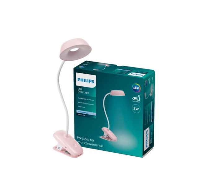 Настільна лампа Philips Donutclip 3Вт 4000K 1200мАг USB-A рожевий (929003179607)