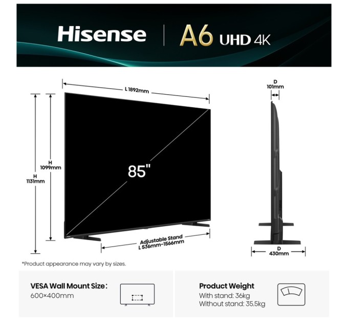 Телевізор Hisense 85A6Q