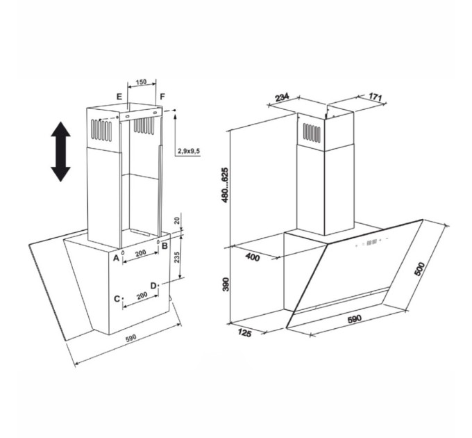 Витяжка кухонна Eleyus ULTRA 1200 LED 60 BL