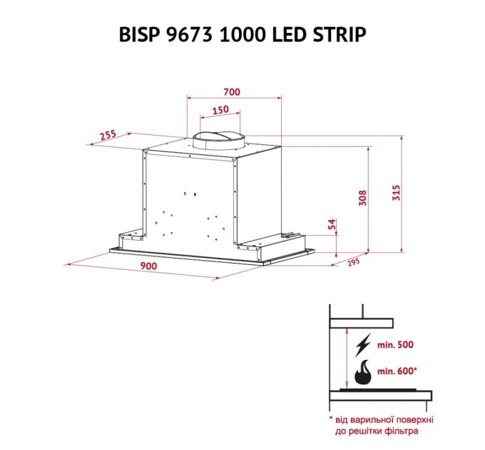 Вытяжка кухонная Perfelli BISP 9673 BL 1000 LED Strip