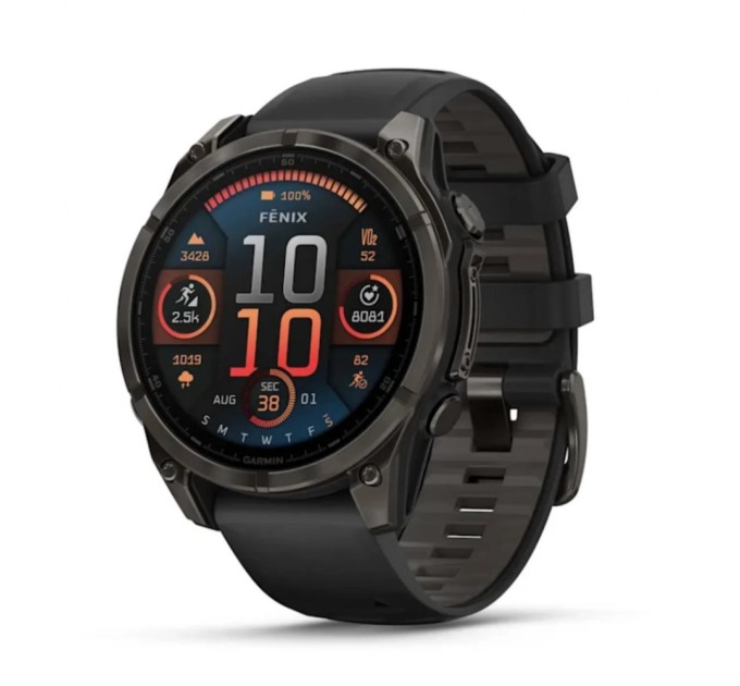 Смарт-годинник Garmin fenix 8 47mm, AMOLED, Saph, CrbnGryTi/Blk, Blk/PebbleGryBnd, GPS (010-02904-21)