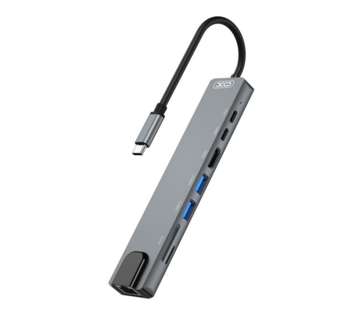 Концентратор XO 8-in-1 Dock USB-C (USB/USB-C PD/HDMI 4K/SD/TF/RJ45) (XO-HUB003SL)