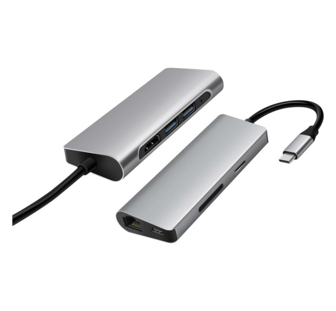 Концентратор Prologix USB3.1 Type C to HDMI+2*USB3.0+PD+Lan+TF+SD (PR-WUC-105B)