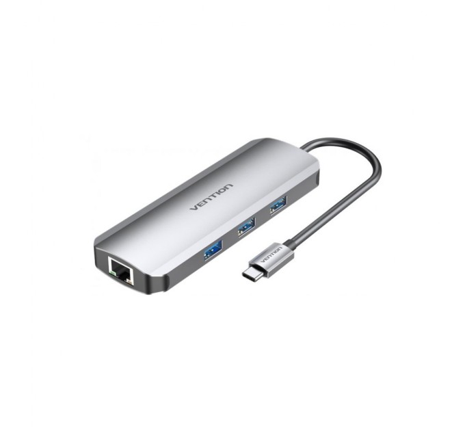 Концентратор Vention USB3.1 Type-C --> HDMI/USB 3.0x3/RJ45/SD/TF/PD 100W Hub 8-in (TOKHB)