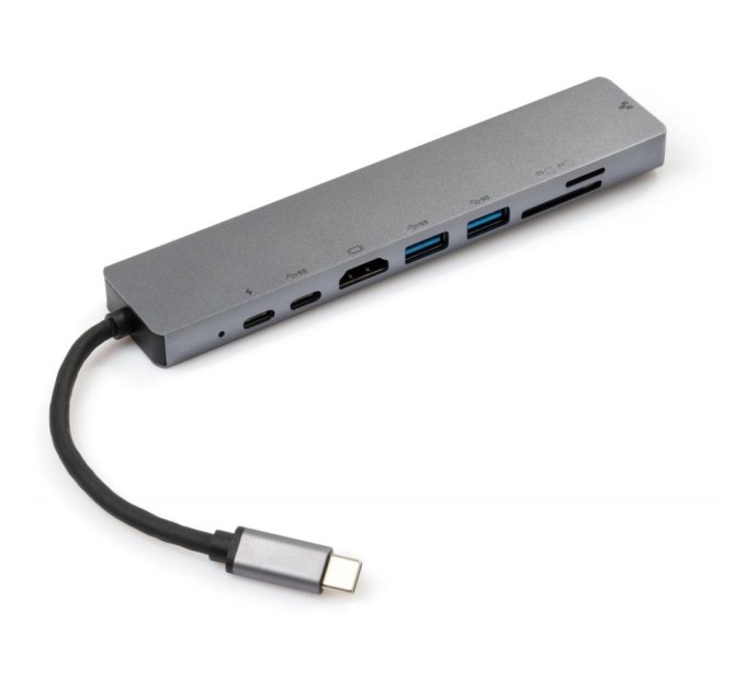 Концентратор Vinga Type-C to 4K HDMI+2*USB3.0+GigabitLAN+SD+PD+USB-C SS aluminium (VCPATC2U3CRLNHIPDGR)