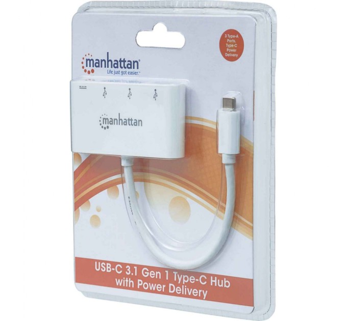 Концентратор Intracom Manhattan Type-C 4-port USB 3.0 + 3.1 PD white (163552)