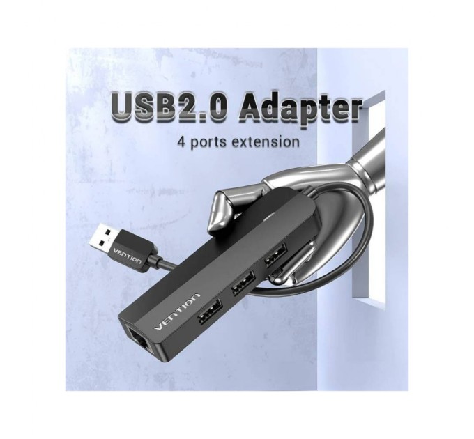 Концентратор Vention USB 2.0 to 3хUSB 2.0 + RJ45 100M Ethernet (CHPBB)