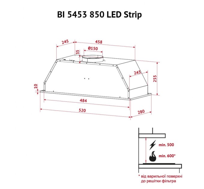 Вытяжка кухонная Perfelli BI 5453 BL 850 LED Strip