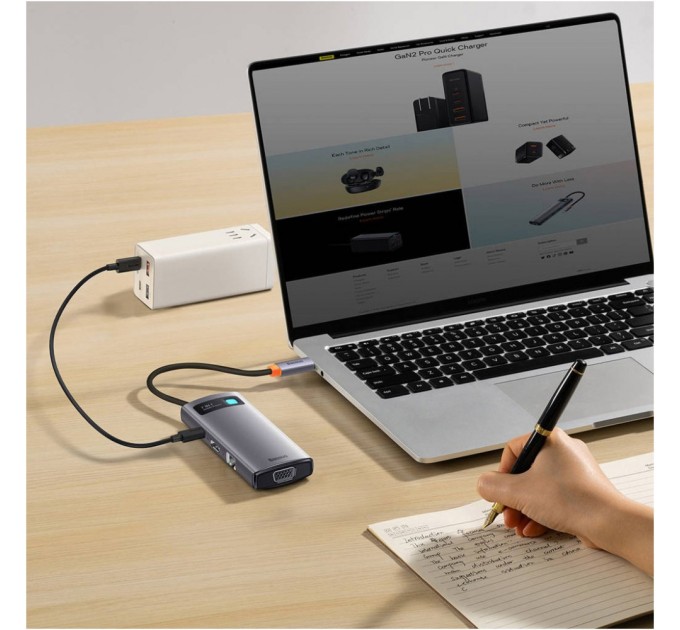 Порт-репликатор Baseus 7-in-1 Metal Gleam Series Type-C to HDMI+USB+VGA+RJ45 Docking Station (WKWG040013)