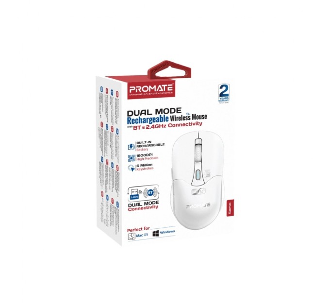 Мишка Promate Samo Wireless/Bluetooth White (samo.white)