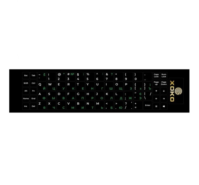 Наклейка на клавіатуру XoKo 68 keys UA/rus green, Latin white (XK-KB-STCK-MD)