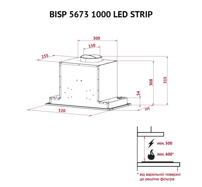 Вытяжка кухонная Perfelli BISP 5673 WH 1000 LED Strip