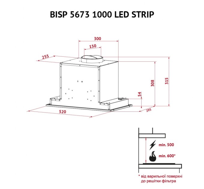 Витяжка кухонна Perfelli BISP 5673 WH 1000 LED Strip