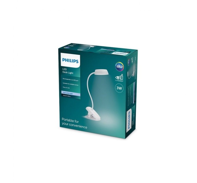 Настільна лампа Philips LED Reading Desk lamp Donutclip 3W, 4000K, 1200mAh (Lithium battery), білий (929003179727)