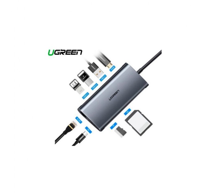 Концентратор Ugreen USB3.0 Type-C to USB 3.0x3/HDMI/RJ45/SDTF/PD CM121 (50538)