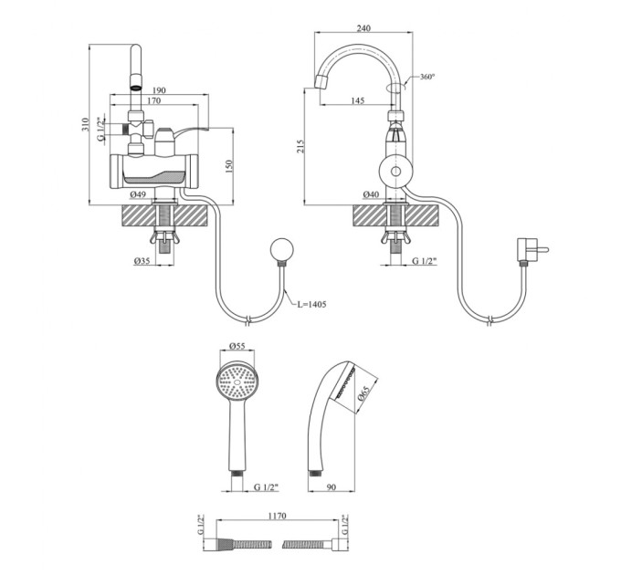 Проточный водонагреватель Kroner Volt-CW191MDS (CV023248)