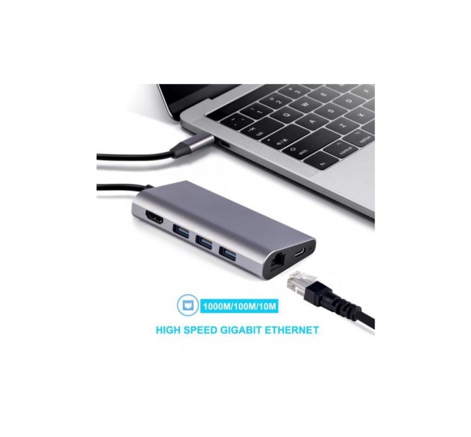 Концентратор Dynamode USB3.1 Type-C to HDMI, 3хUSB3.0, RJ45, USB Type-C Female, SD (Dock-USB-TypeC-HDMI-USB3.0-RJ45)