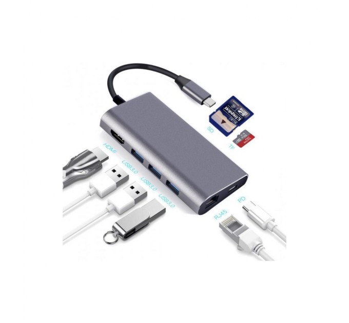 Концентратор Dynamode USB3.1 Type-C to HDMI, 3хUSB3.0, RJ45, USB Type-C Female, SD (Dock-USB-TypeC-HDMI-USB3.0-RJ45)