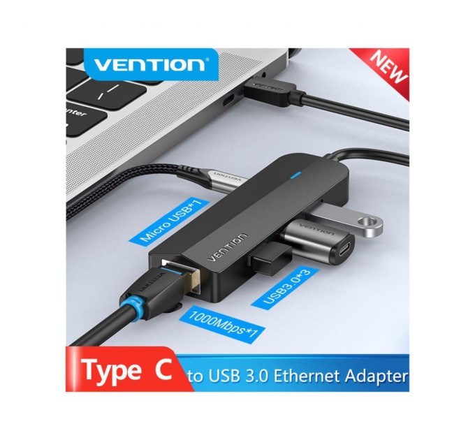 Концентратор Vention USB 3.1 Type-C to 3xUSB 3.0+MicroUSB+RJ45 100M Ethernet black (TGPBB)