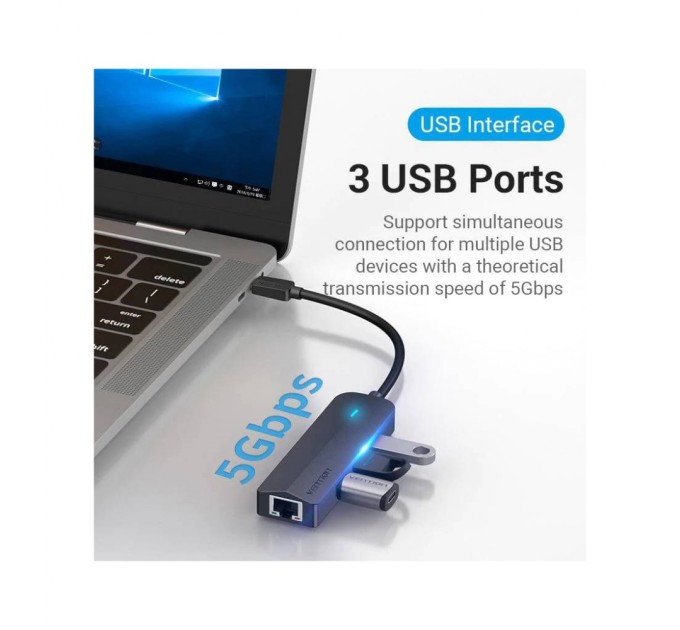 Концентратор Vention USB 3.1 Type-C to 3xUSB 3.0+MicroUSB+RJ45 100M Ethernet black (TGPBB)