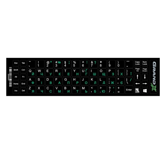 Наклейка на клавиатуру Grand-X 68 keys UA green, Latin white (GXDGUA)