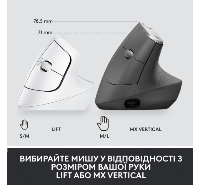 Мишка Logitech Lift Vertical Ergonomic Wireless/Bluetooth for Business Off-white (910-006496)