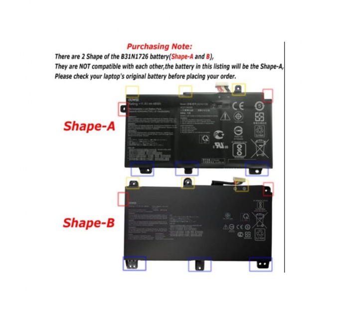 Акумулятор до ноутбука ASUS TUF Gaming FX504GD (B31N1726) 11.4V 4212mAh, Shape-A (NB431151)