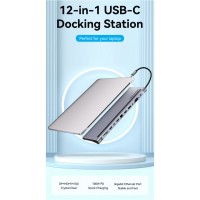 Концентратор Vention USB3.1 Type-C to DP/HDMI/VGA/USB-C/USB3.0x3/RJ45/SD/TF/TRRS 3.5mm/PD 100W 12in1 (THSHC)