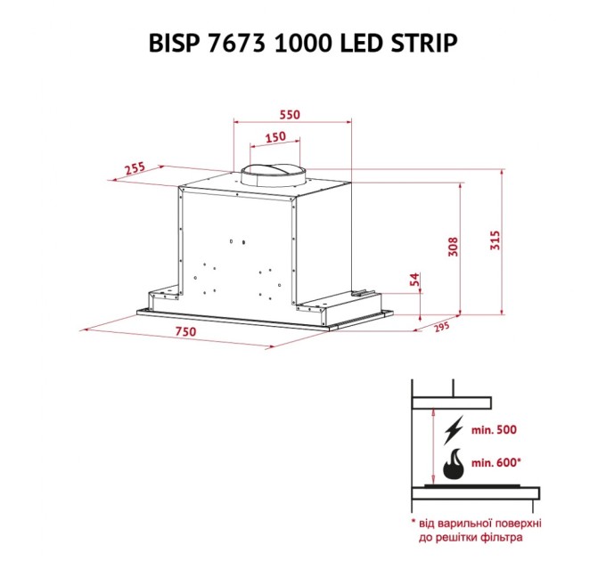 Витяжка кухонна Perfelli BISP 7673 BL 1000 LED Strip