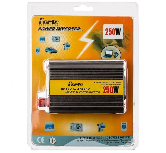Автомобильный инвертор 12V/220V 250W, USB Porto (MND-250)