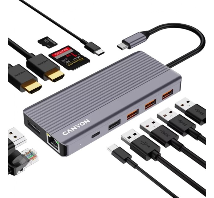 Порт-реплікатор Canyon Docking Station DS-16 13 in 1 4k USB-C hub (CNS-TDS16)