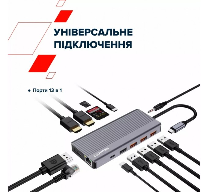 Порт-реплікатор Canyon Docking Station DS-16 13 in 1 4k USB-C hub (CNS-TDS16)