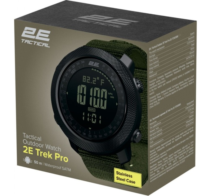 Смарт-годинник 2E Trek Pro Black-Green з компасом, барометром та крокоміром (2E-TCW30BK)