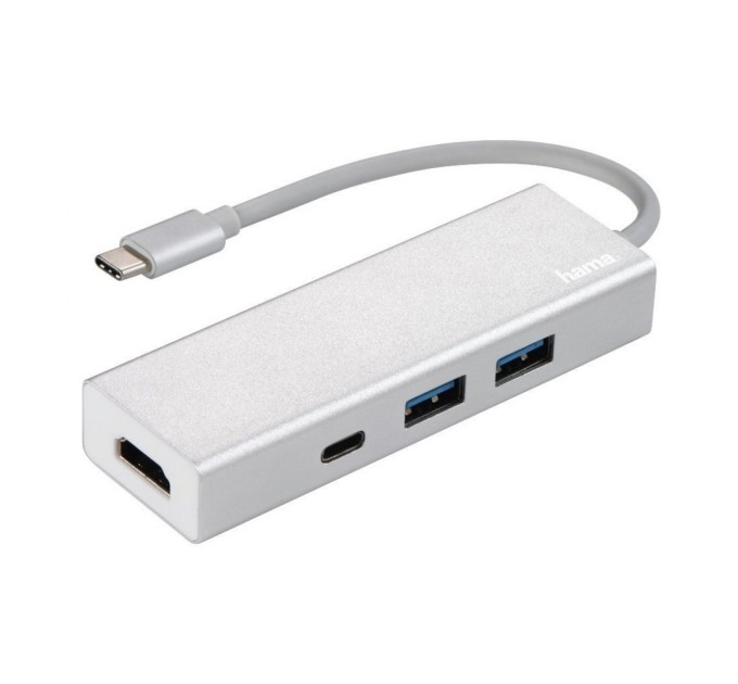 Концентратор Hama USB-C to 2x USB-A, USB-C, HDMI Aluminium Silver (00135756)