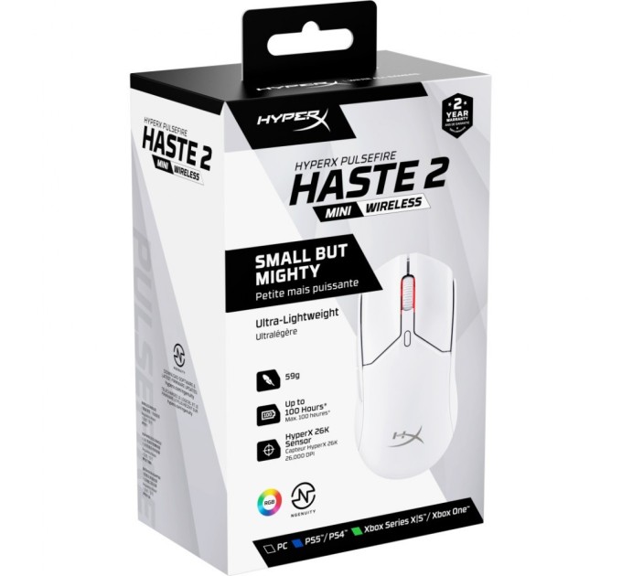 Мишка HyperX Pulsefire Haste 2 Mini Wireless White (7D389AA)