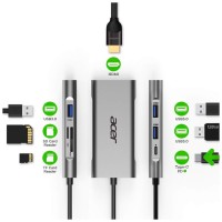 Порт-реплікатор Acer 7-in-1, 8K, HDMI, DP, 2xUSB3.2, USB-C, RJ45, 3.5mm AP (HP.DSCAB.013)