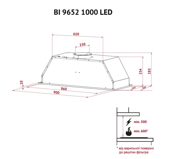 Вытяжка кухонная Perfelli BI 9652 I 1000 LED