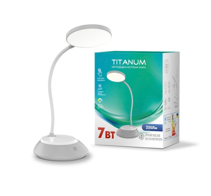 Настільна лампа TITANUM LED DC3 7W 3000-6500K USB сіра (TLTF-022G)