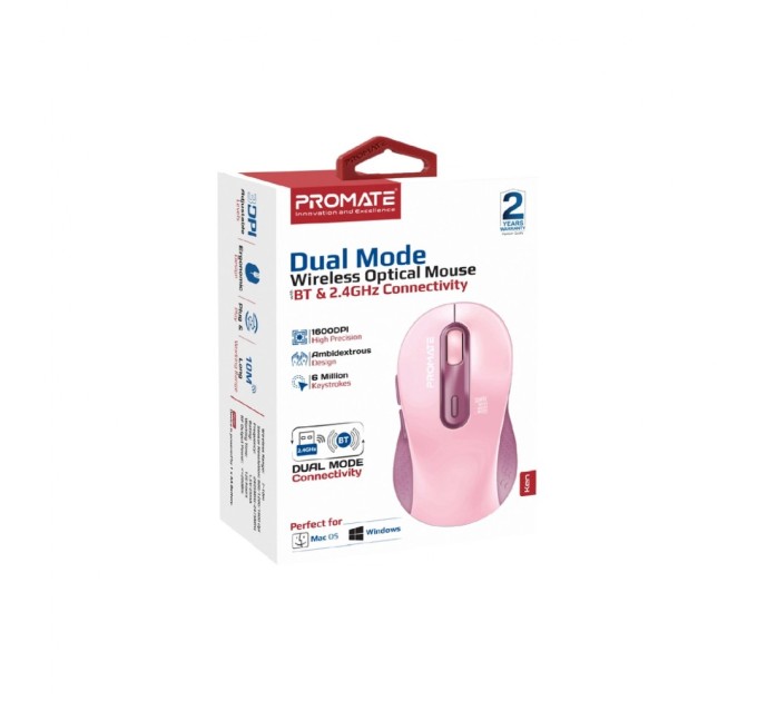 Мишка Promate Ken Wireless/Bluetooth Pink (ken.pink)