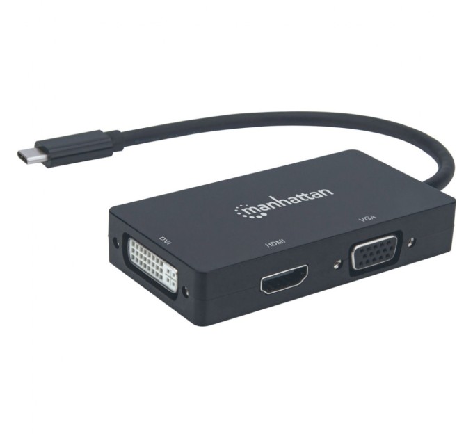 Концентратор Intracom USB3.1 Type-C to HDMI/DVI-I/VGA Black Manhattan (152983)