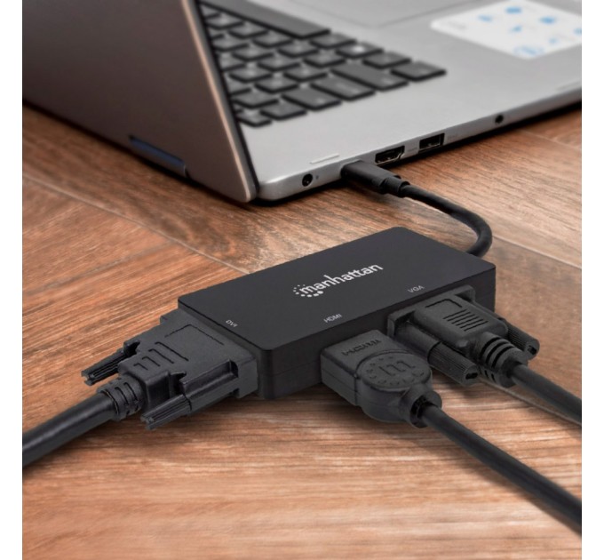 Концентратор Intracom USB3.1 Type-C to HDMI/DVI-I/VGA Black Manhattan (152983)